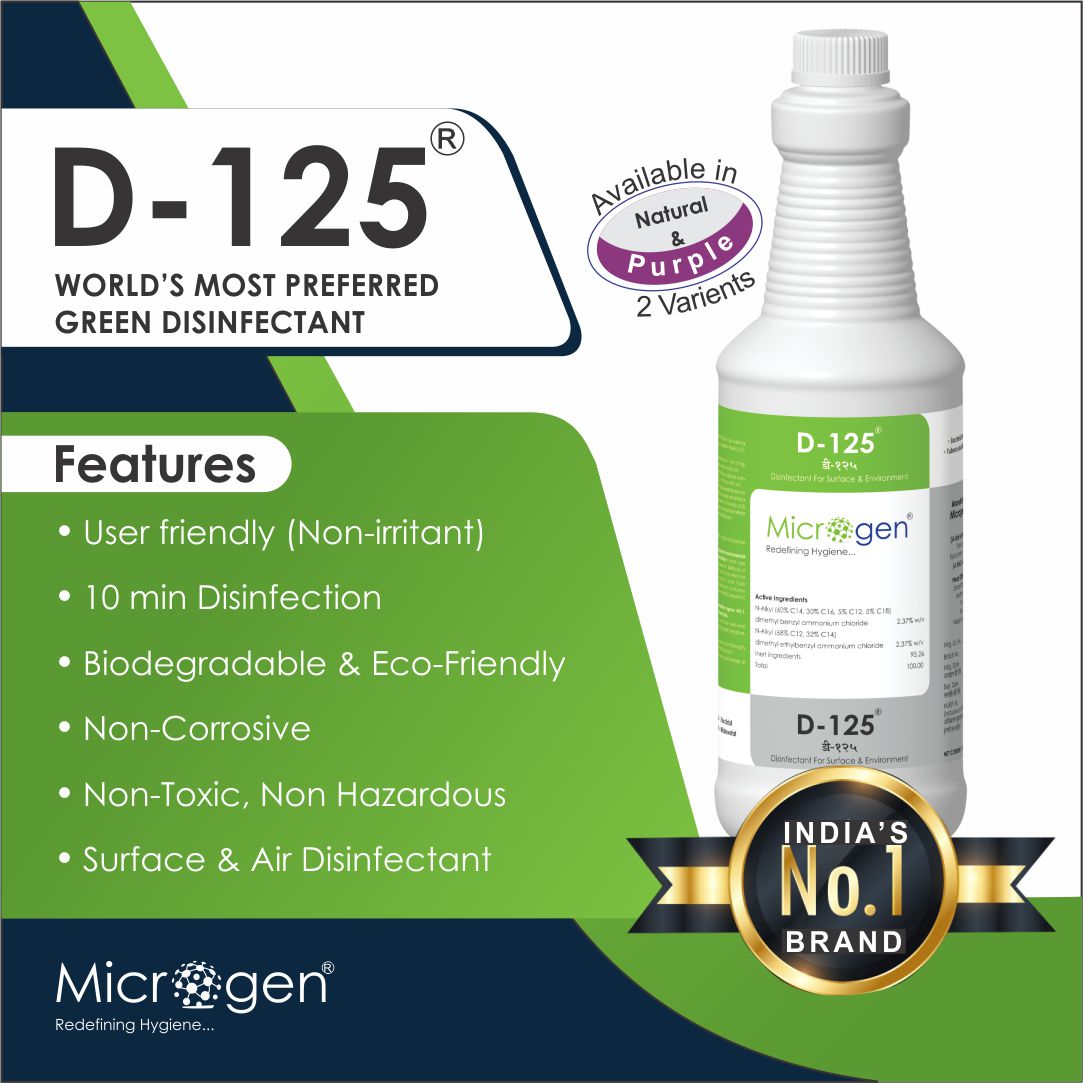 Microgen D-125 is a Surface and Environment Disinfectant Liquid, for all type of Healthcare Facilities, 1 liter pack