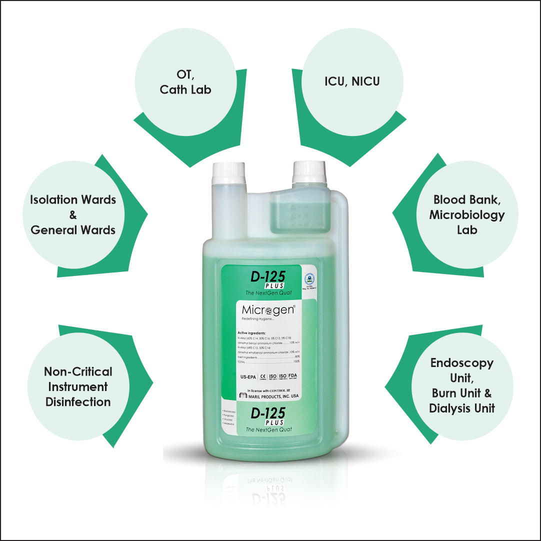 Microgen D-125 Plus is a US-EPA Approved Surface and Environment Disinfectant, for all type of Healthcare facilities, 1 Liter pack