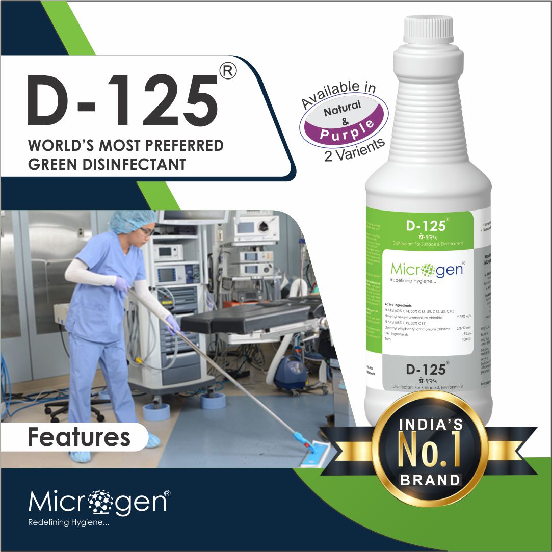 Microgen D-125 is a Surface and Environment Disinfectant Liquid, for all type of Healthcare Facilities, 1 liter pack