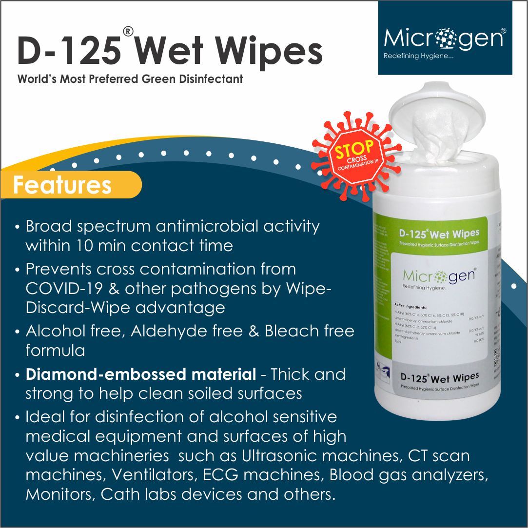 Microgen D-125 Wet Wipes, is Non Alcoholic Surface Disinfectant Wet Wipes, for All type of Healthcare Facilities, 60 Wipes Bucket